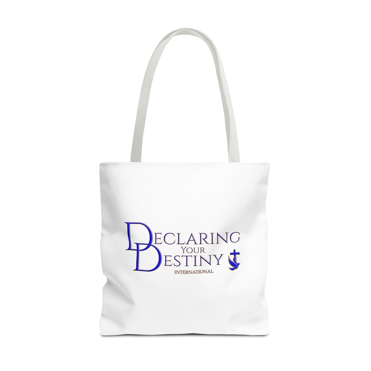 Declaring Your Destiny Blue and Gold logo/ Philippians 4:13 Christian Tote bag