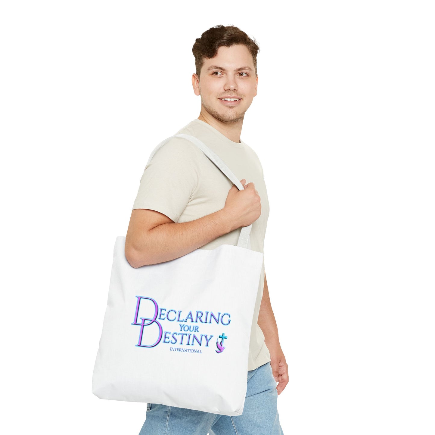 Declaring Your Destiny log in Lilac & Teal/ 2 Corinthians 5:7 Christian Tote bag