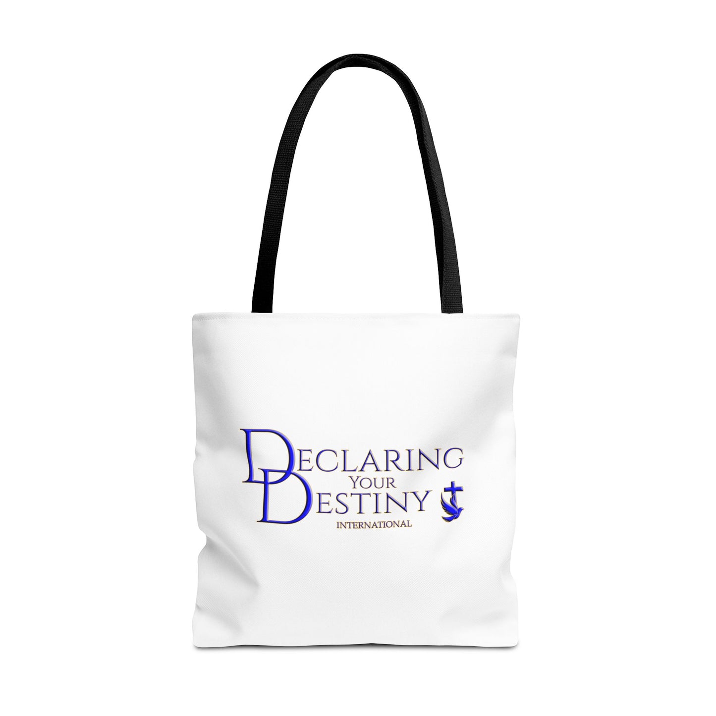 Declaring Your Destiny Blue and Gold logo/ Philippians 4:13 Christian Tote bag