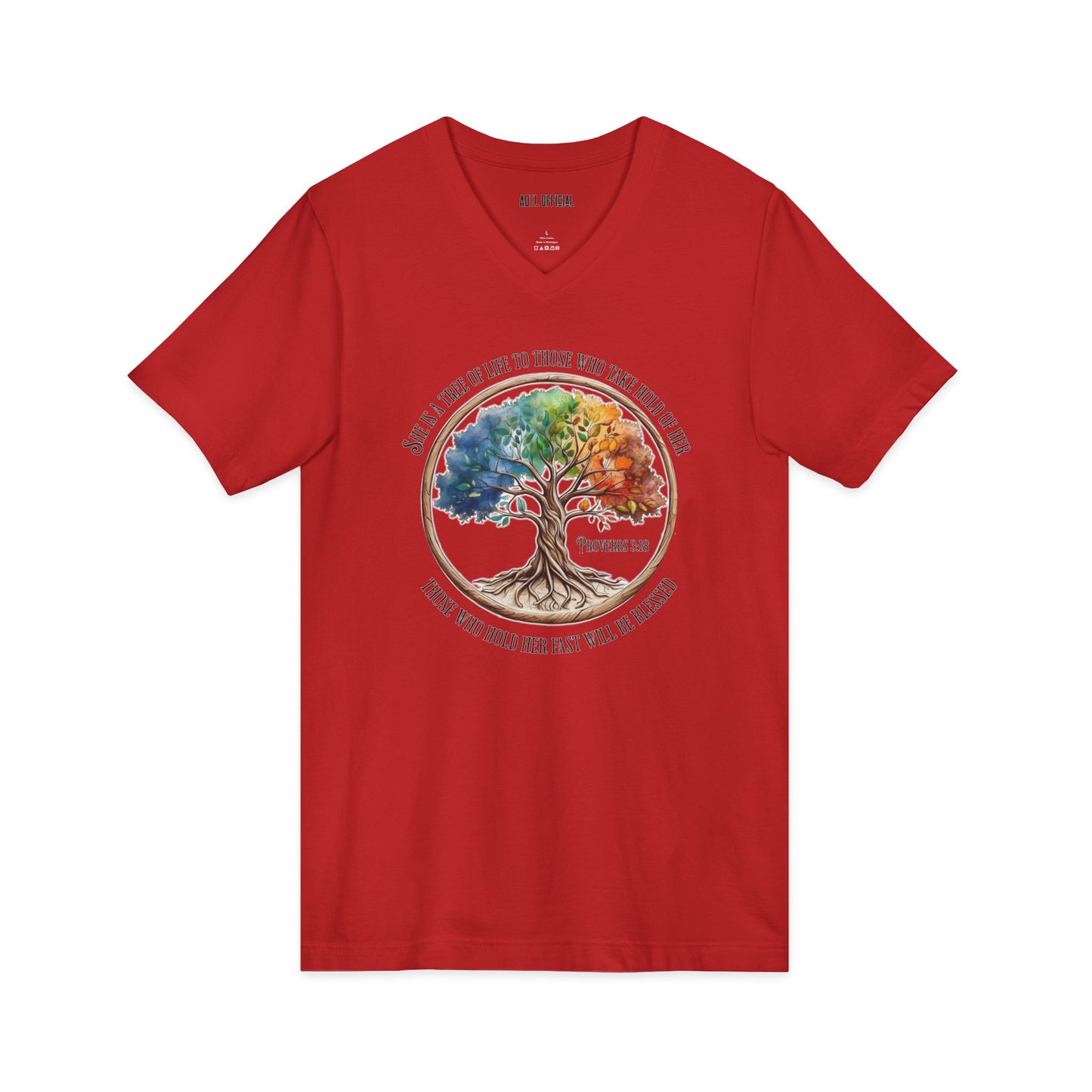 Colorful Tree of Life Proverbs 3:18 V-Neck Tee