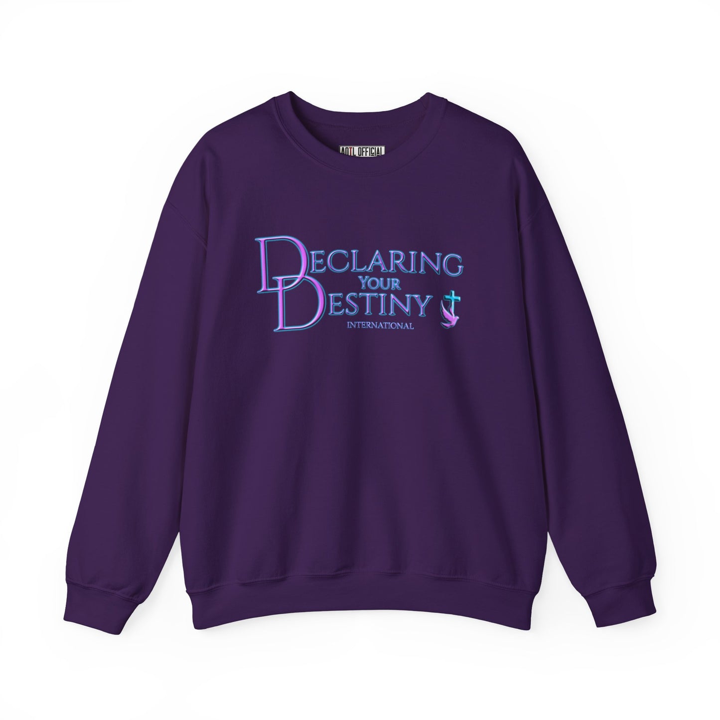 Declaring Your Destiny Purple -Teal logo/ Alpha & Omega Purple Lightning Unisex Heavy Blend™ Crewneck Sweatshirt