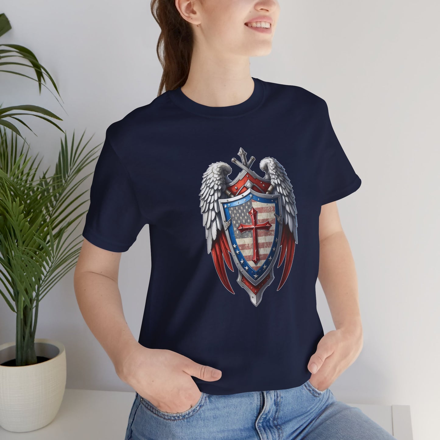 Winged Guardian Christian Patriotic Unisex Short Sleeve Tee