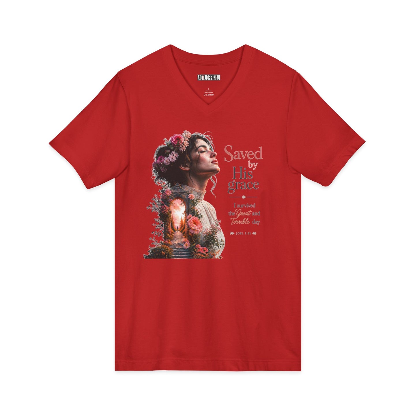 Pathway of Grace – I Survived the Great and Terrible Day (Joel 2:31) V-Neck Tee