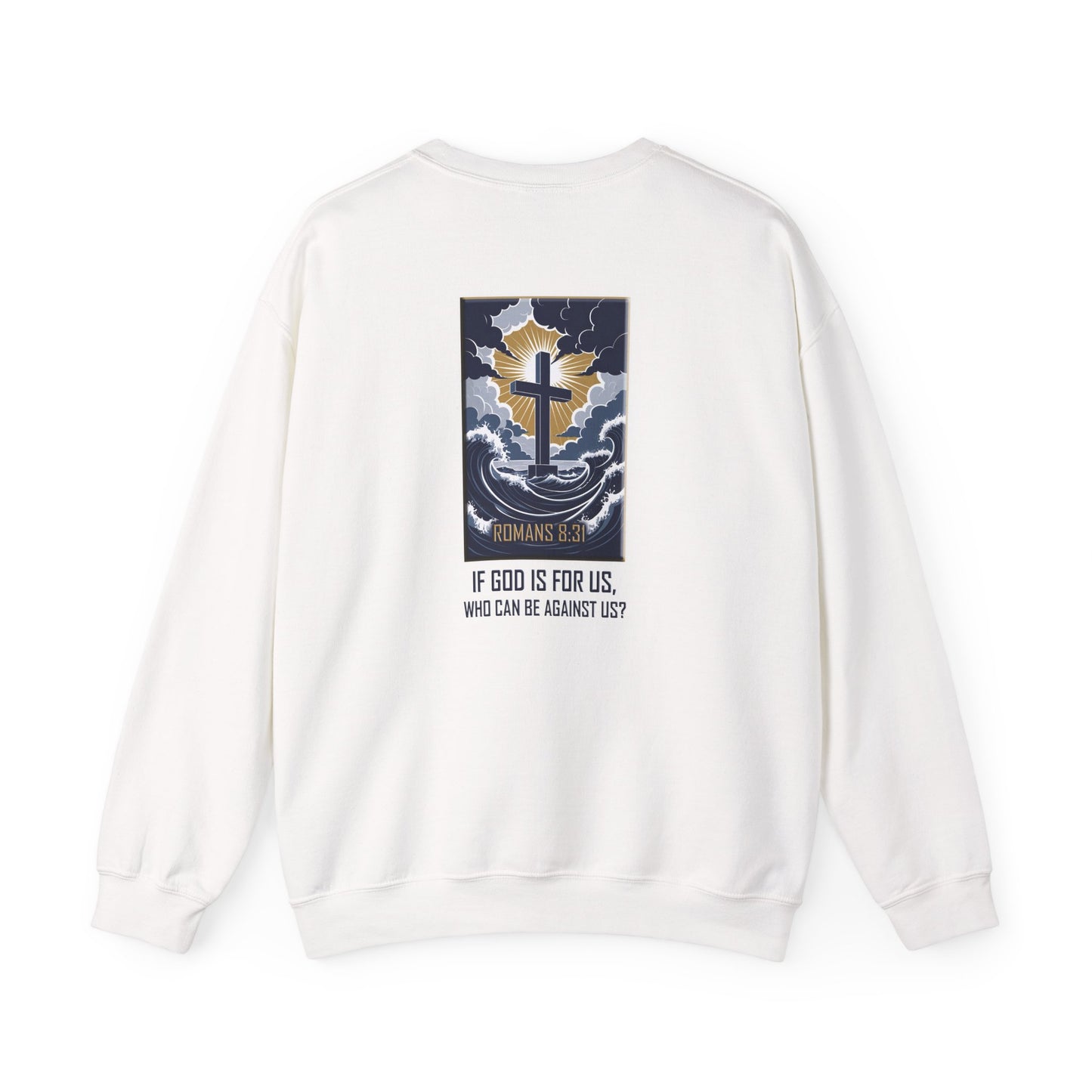 Declaring Your Destiny Blue & Gold Logo/ Romans 8:31 Unisex Heavy Blend™ Crewneck Sweatshirt