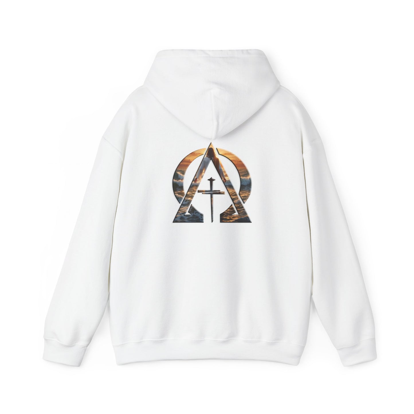 Declaring Your Destiny Blue & Gold logo/ Alpha & Omega Jesu Walking On Water Unisex Heavy Blend™ Hooded Sweatshirt