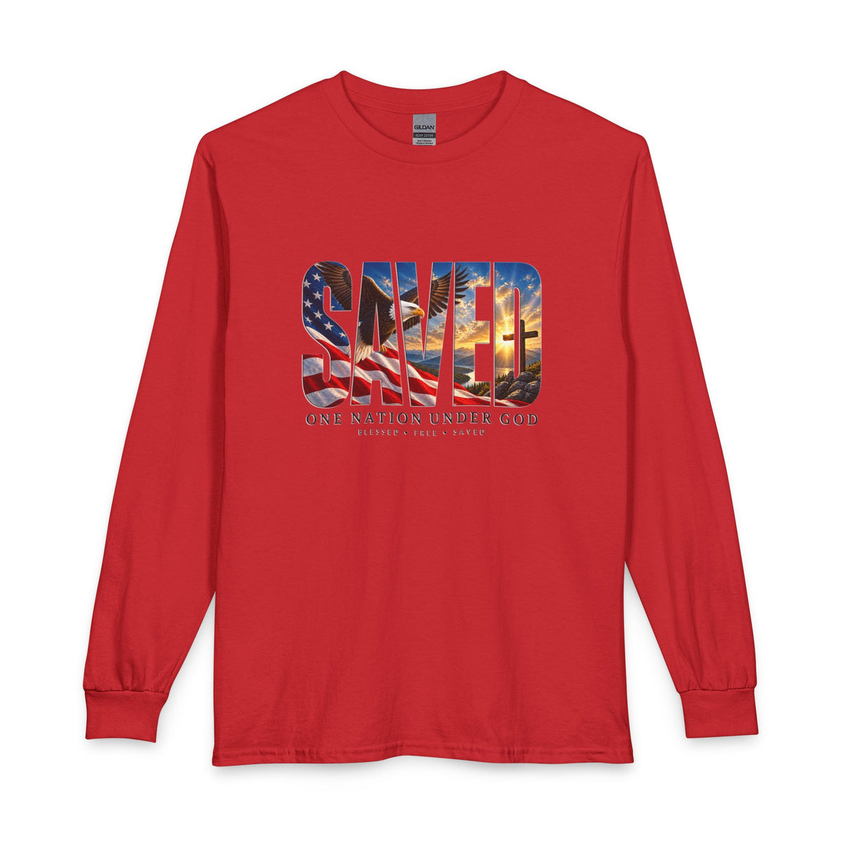 Saved-One Nation Under God Christian Long Sleeve Shirt