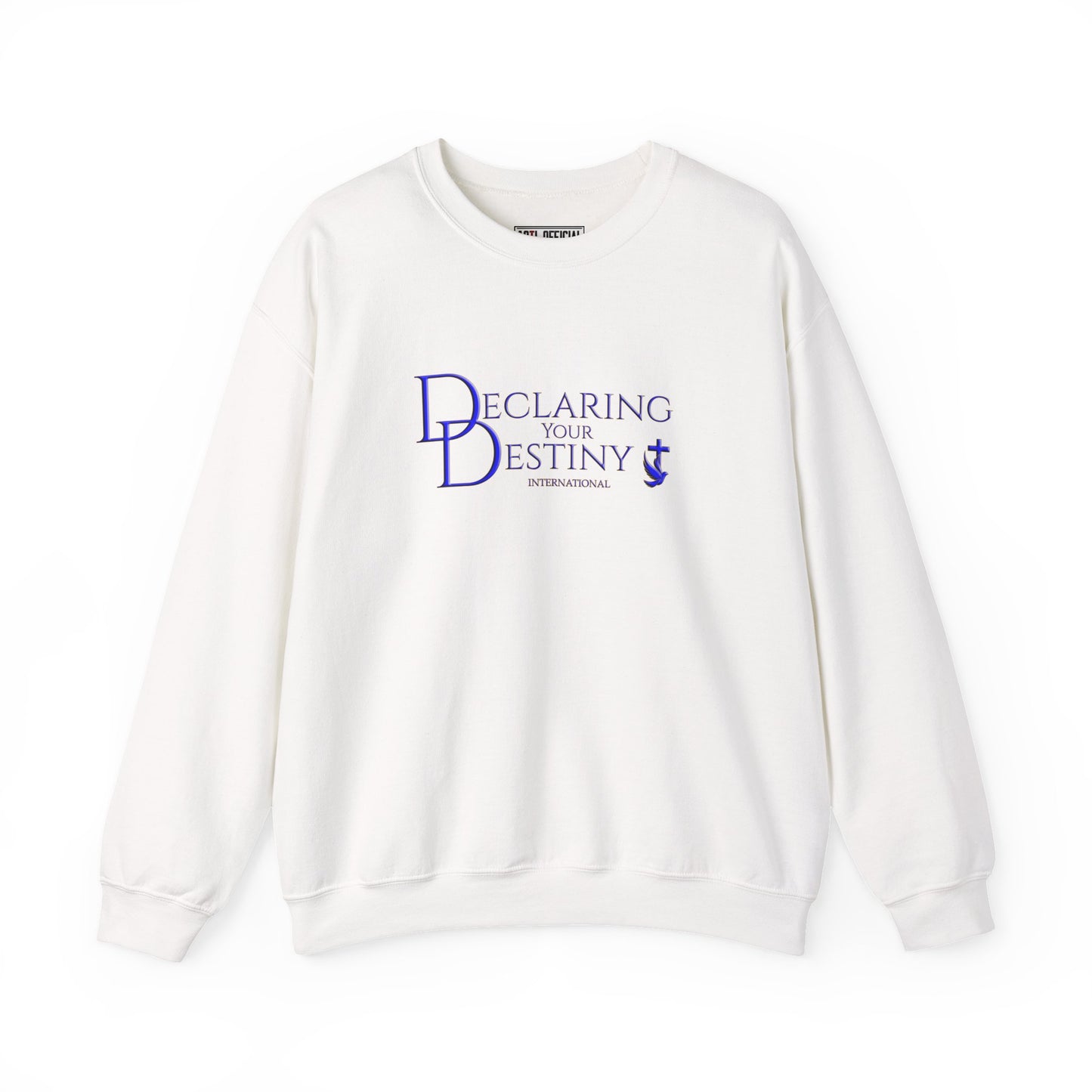 Declaring Your Destiny Blue & Gold Logo/ Alpha & Omega Jesus walking On Water Unisex Heavy Blend™ Crewneck Sweatshirt