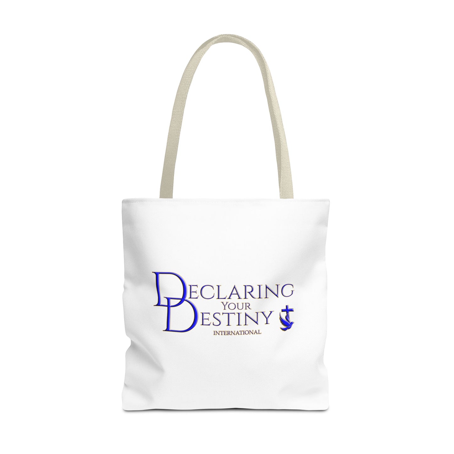 Declaring Your Destiny Blue and Gold logo/ Philippians 4:13 Christian Tote bag