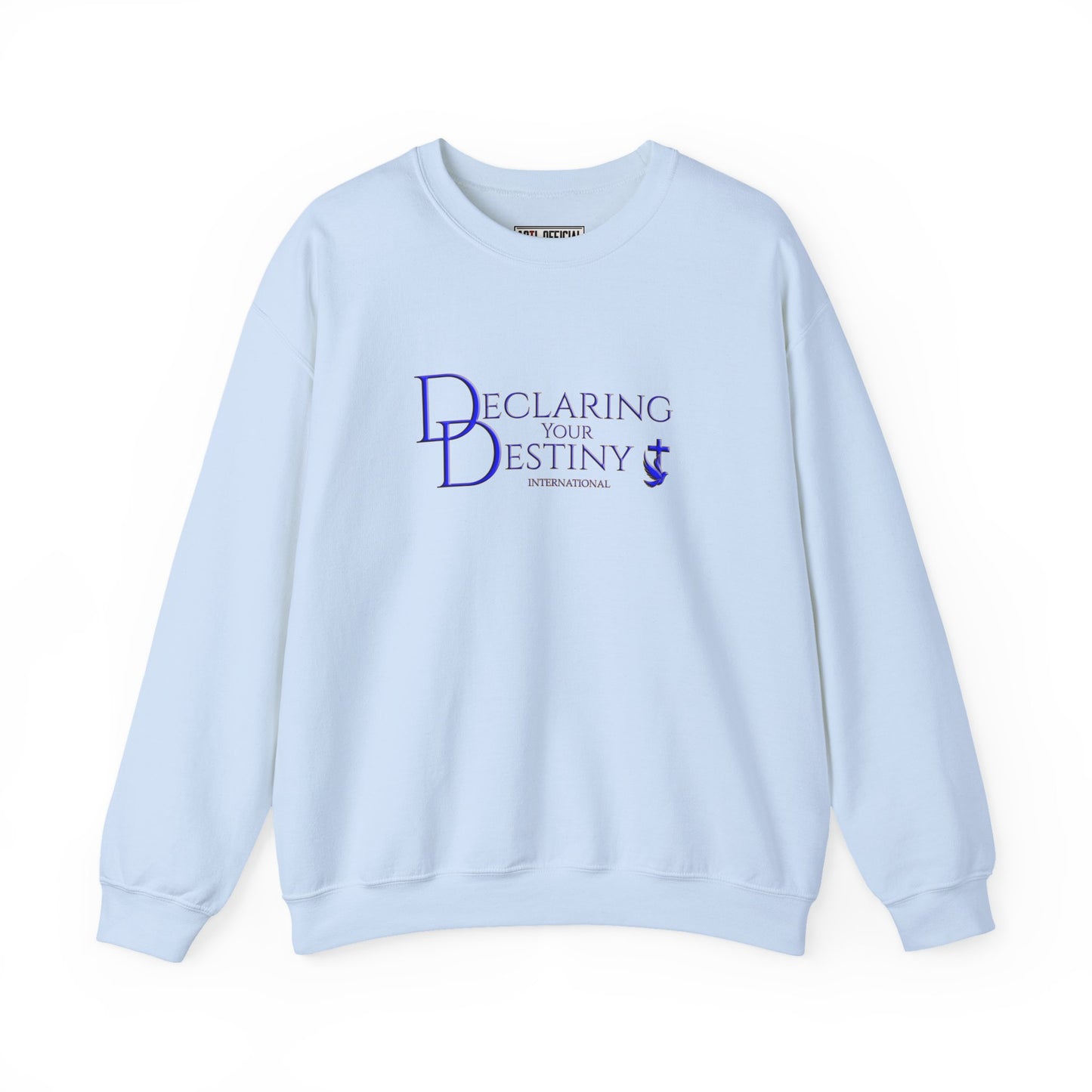 Declaring Your Destiny Blue & Gold Logo/ Romans 8:31 Unisex Heavy Blend™ Crewneck Sweatshirt