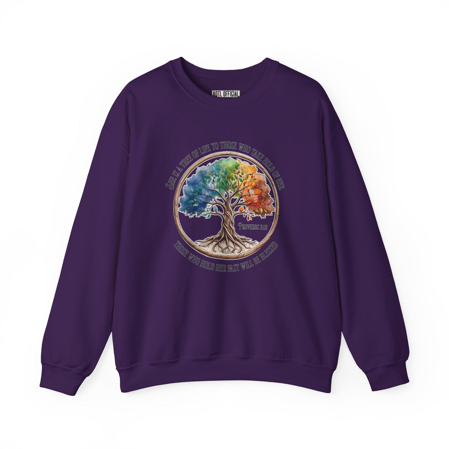 Colorful Tree of Life featuring Proverbs 3:18 Unisex Heavy Blend™ Crewneck Sweatshirt