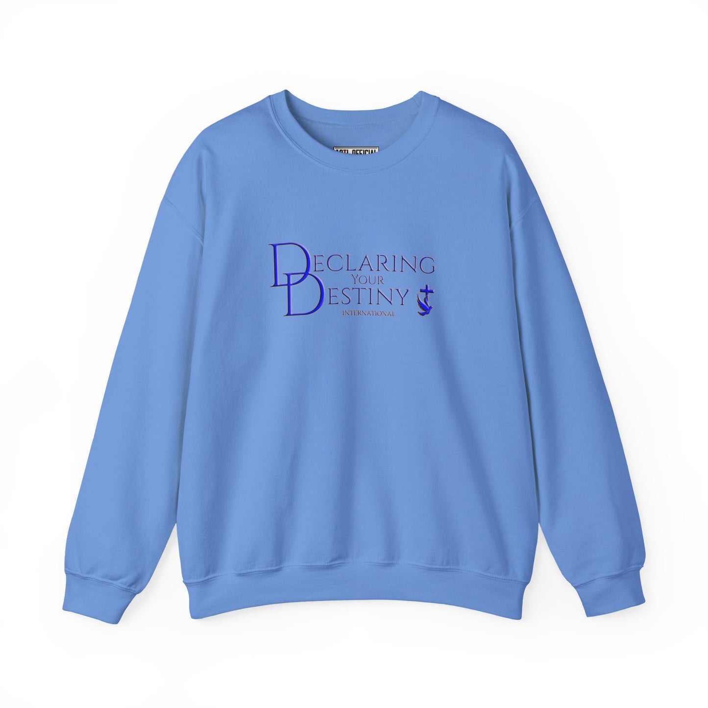 Declaring Your Destiny Blue & Gold Logo/ Alpha & Omega Jesus walking On Water Unisex Heavy Blend™ Crewneck Sweatshirt