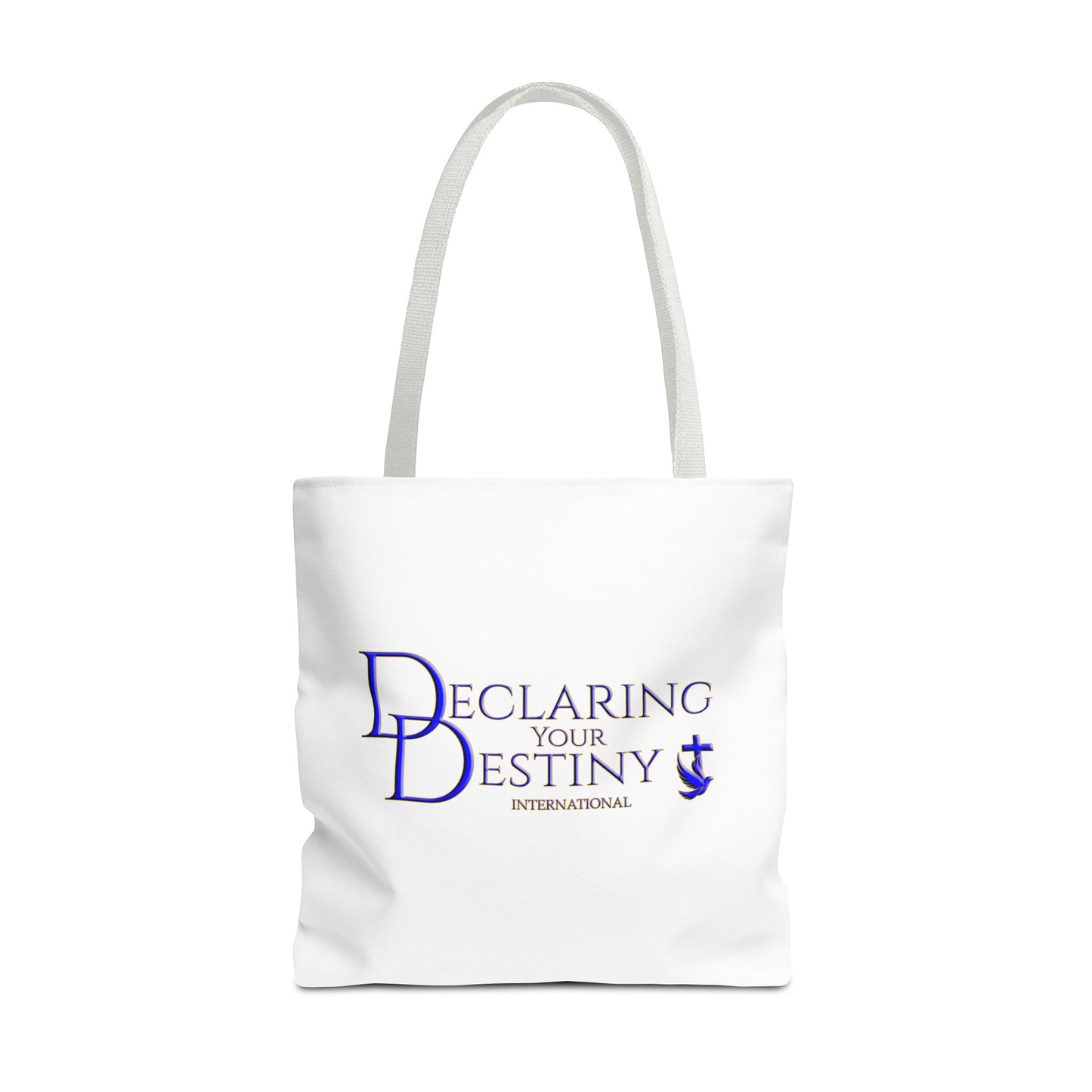 Declaring Your Destiny Blue and Gold logo/ Ephesians 3:20 Christian Tote bag