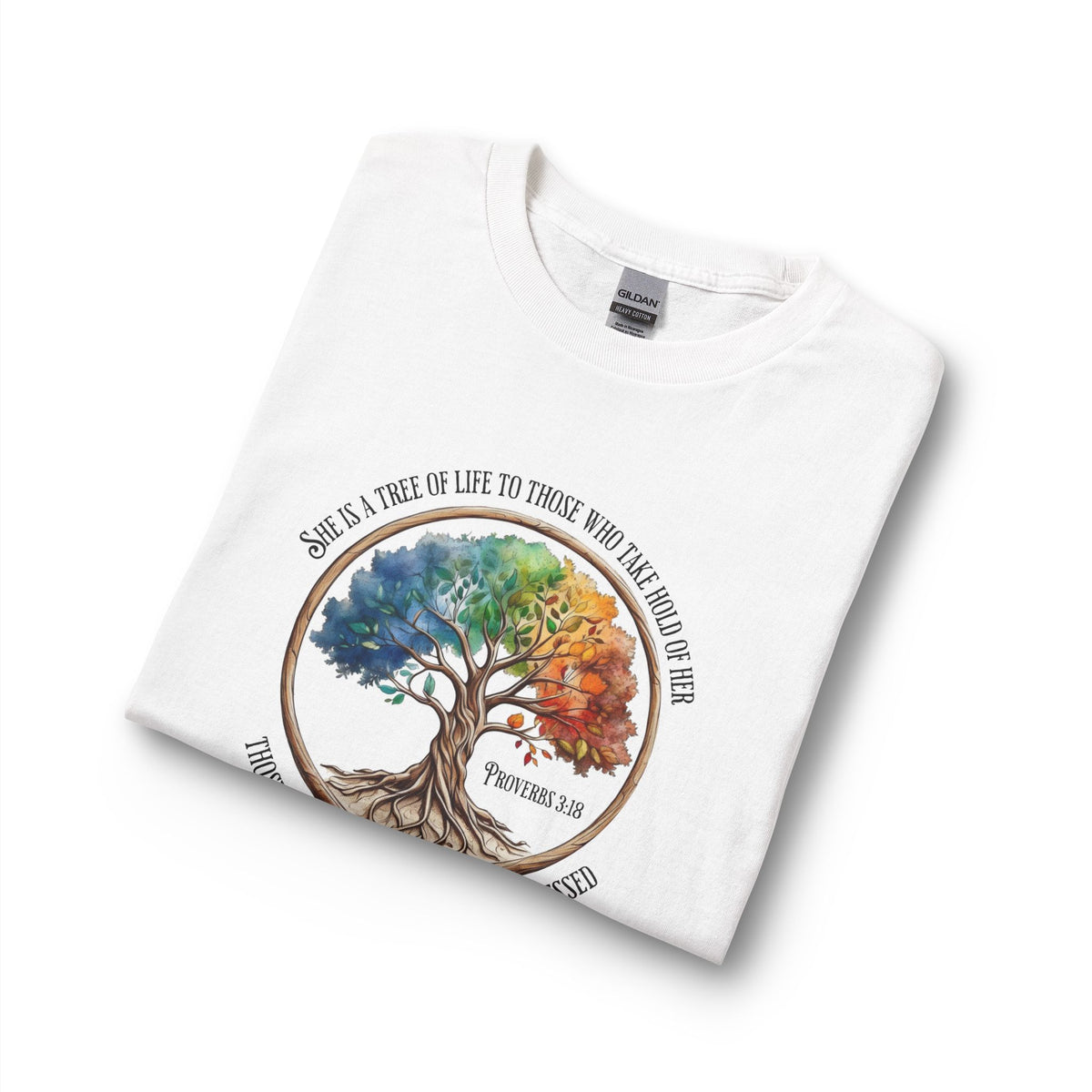 Colorful Tree Of Life featuring Proverbs 3:18 Christian Long Sleeve Shirt