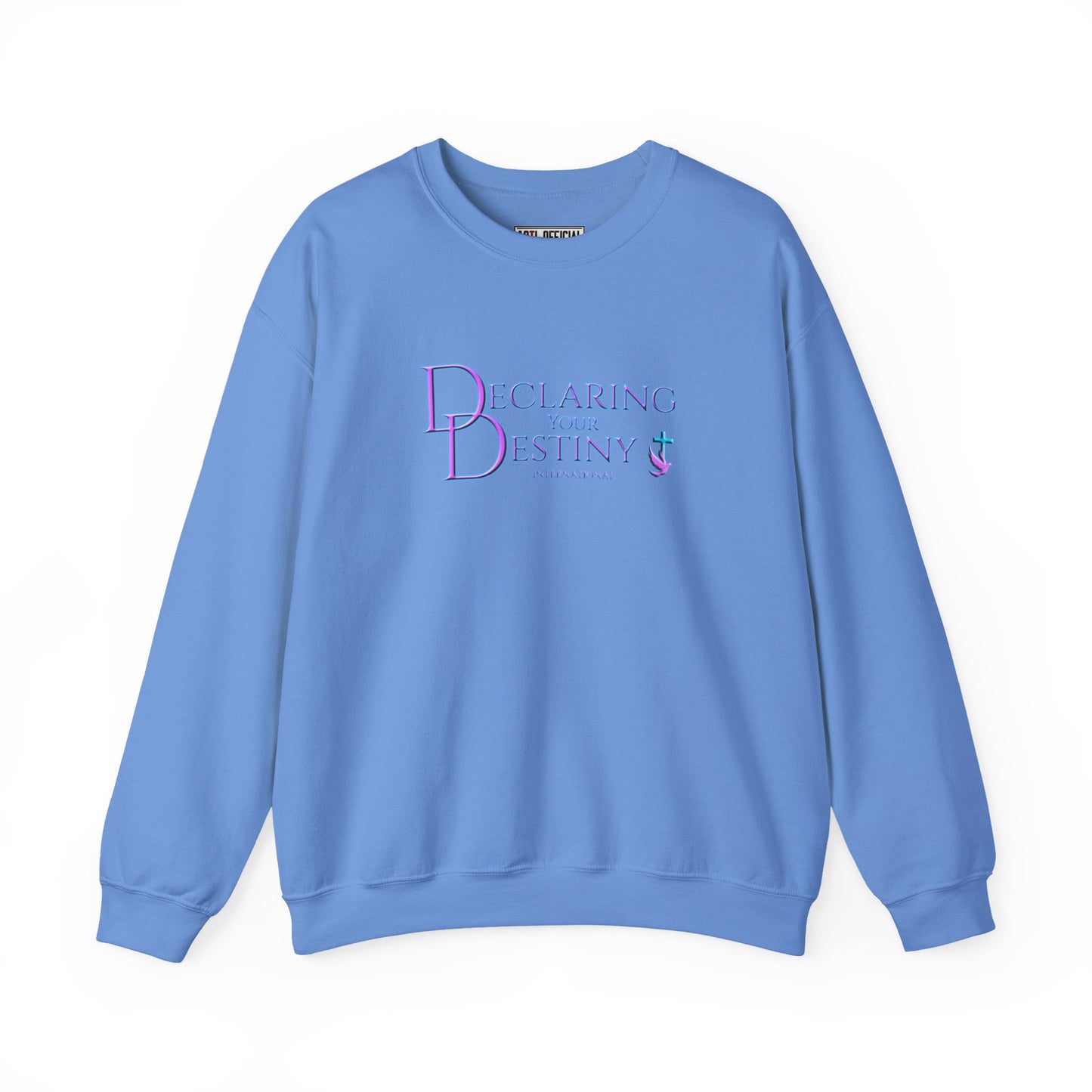 Declaring Your Destiny Purple & Teal logo/ 2 Corinthians 5:7 Unisex Heavy Blend™ Crewneck Sweatshirt