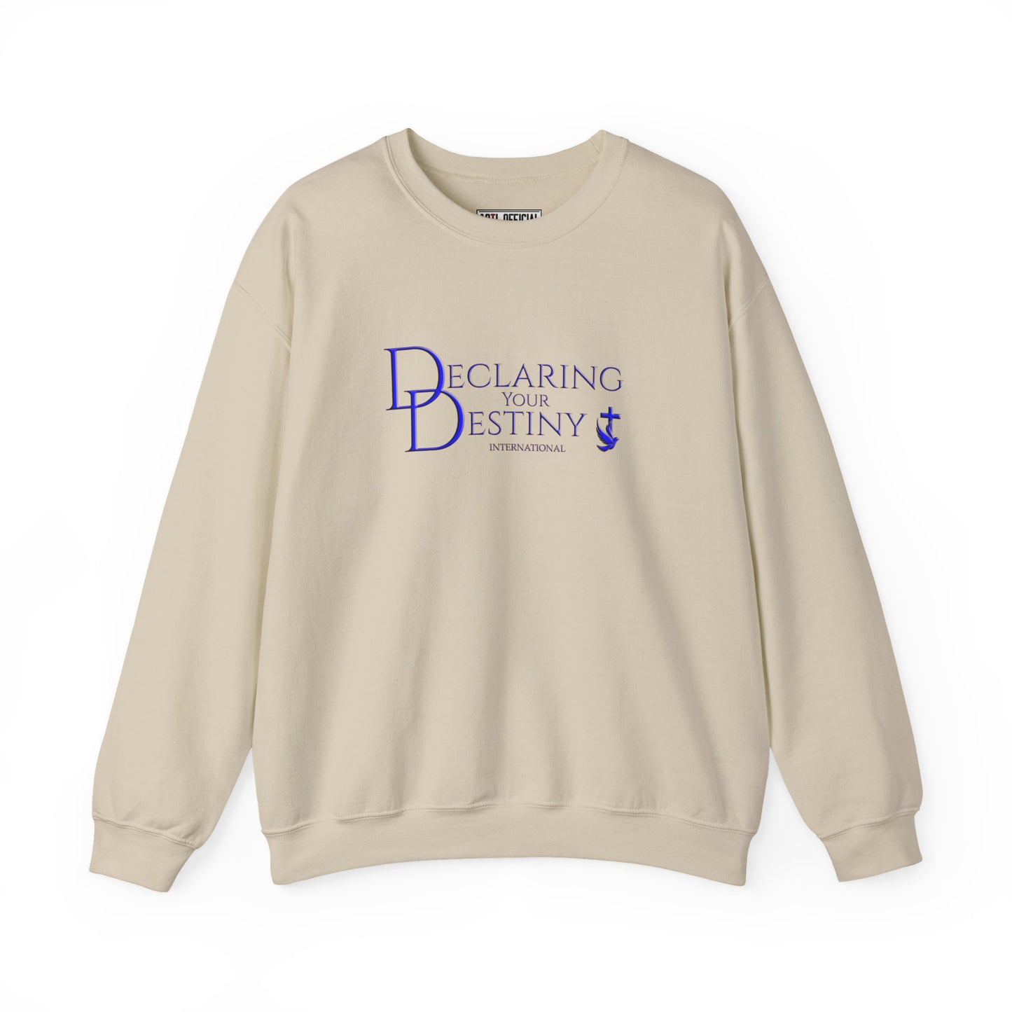 Declaring Your Destiny Blue & Gold Logo/ Alpha & Omega Jesus walking On Water Unisex Heavy Blend™ Crewneck Sweatshirt