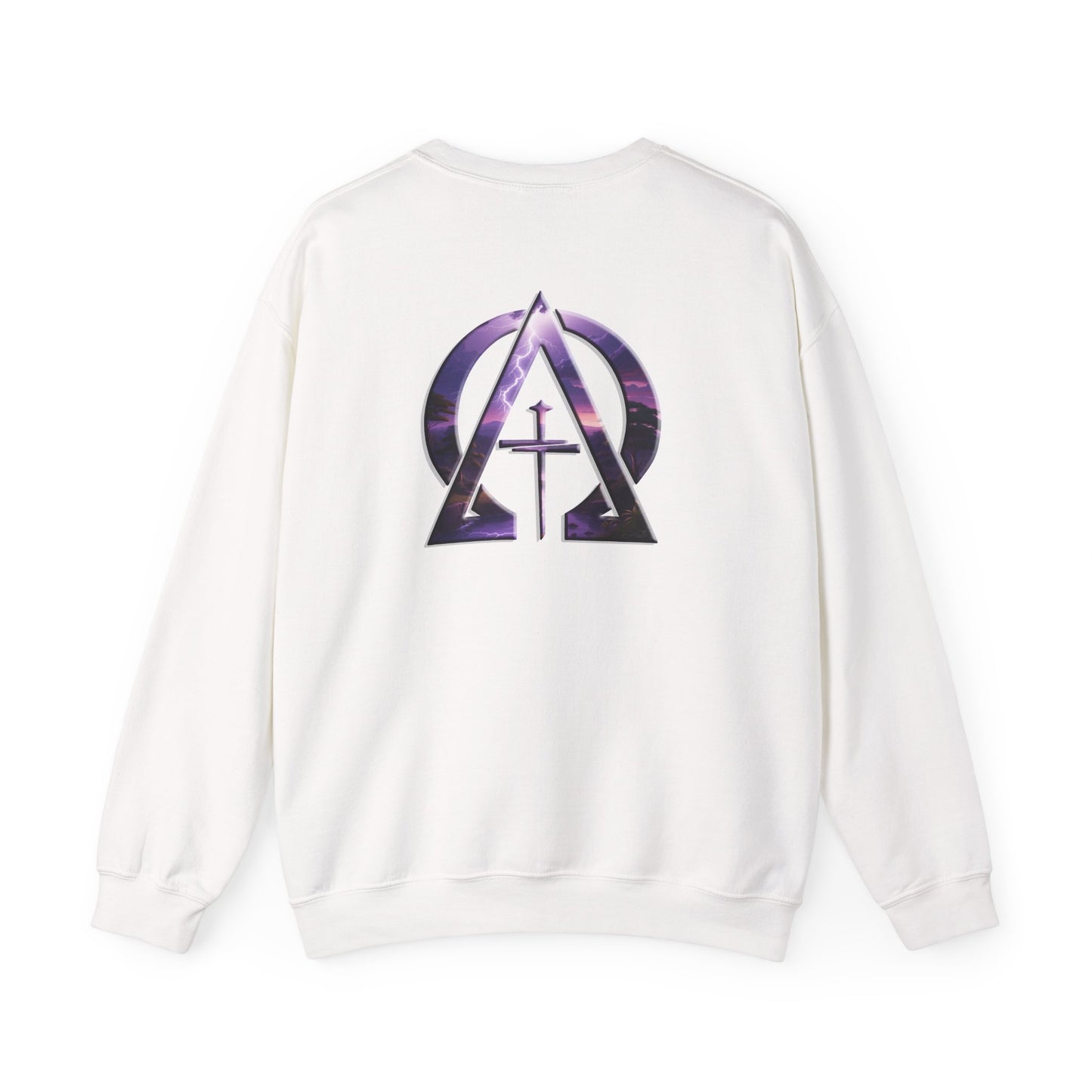 Declaring Your Destiny Purple -Teal logo/ Alpha & Omega Purple Lightning Unisex Heavy Blend™ Crewneck Sweatshirt