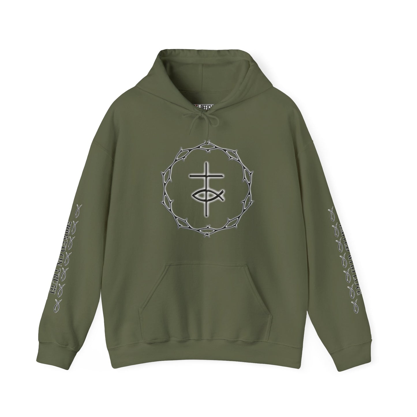 Hooked By Grace With Powerful Sleeve Message Unisex Heavy Blend™ Hooded Sweatshirt