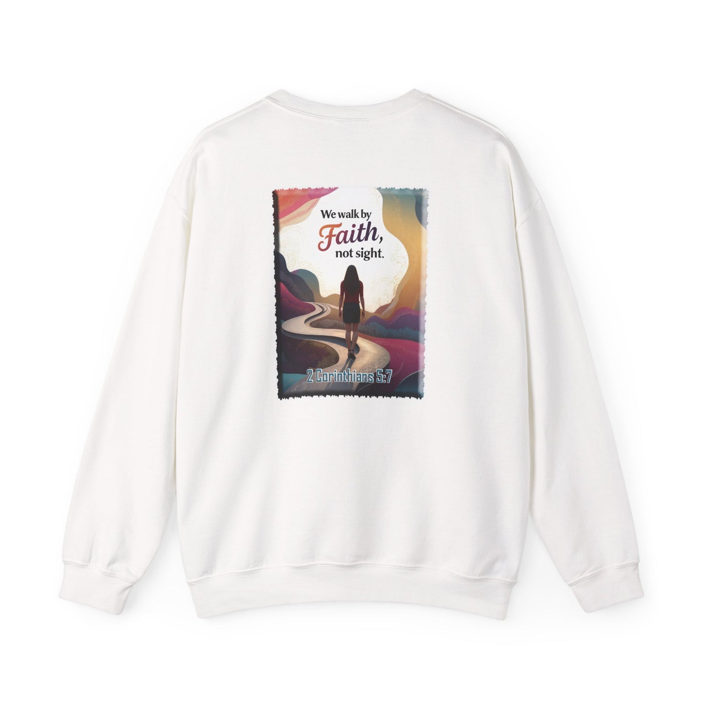 Declaring Your Destiny Purple & Teal logo/ 2 Corinthians 5:7 Unisex Heavy Blend™ Crewneck Sweatshirt