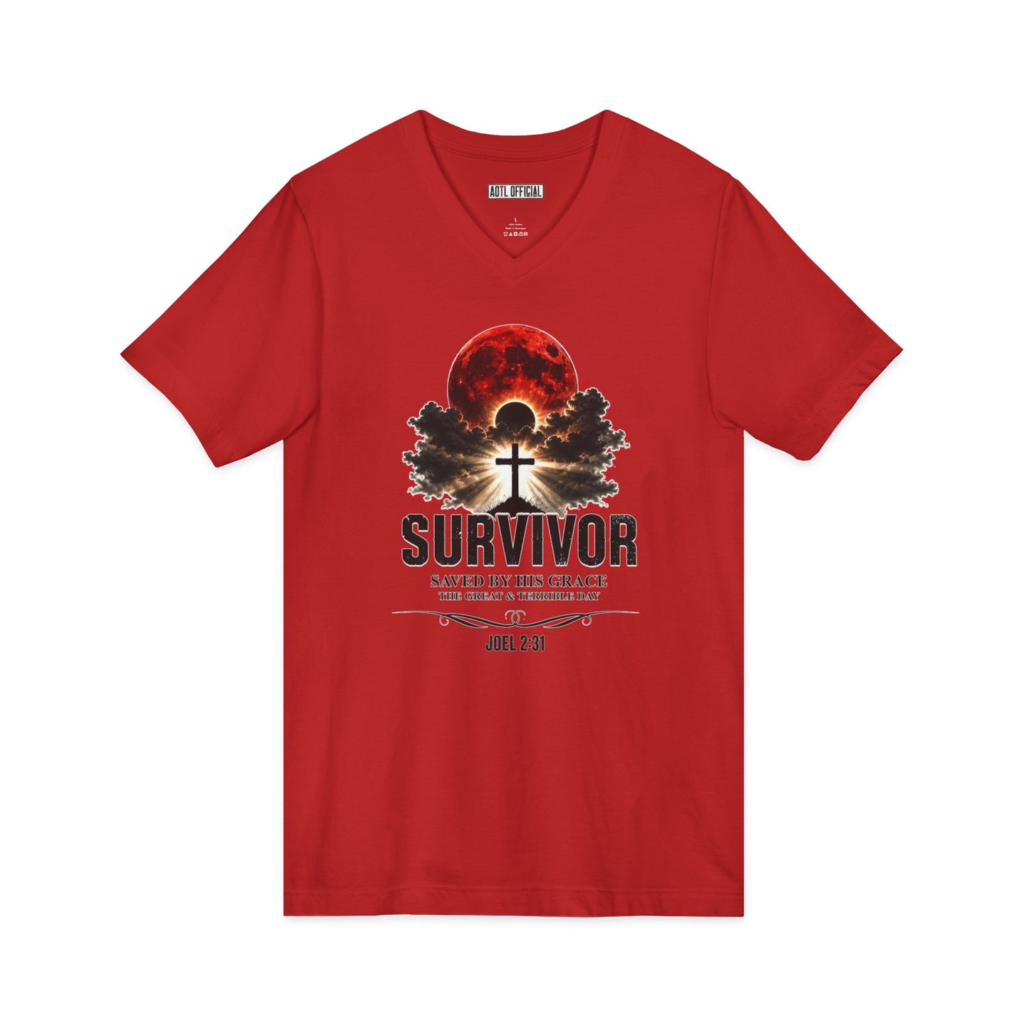 Survivor – Saved by His Grace (Joel 2:31) V-Neck Tee