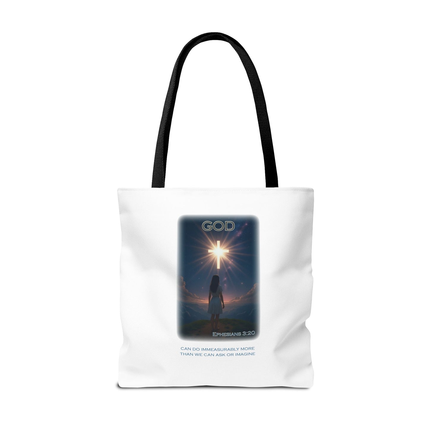 Declaring Your Destiny Blue and Gold logo/ Ephesians 3:20 Christian Tote bag