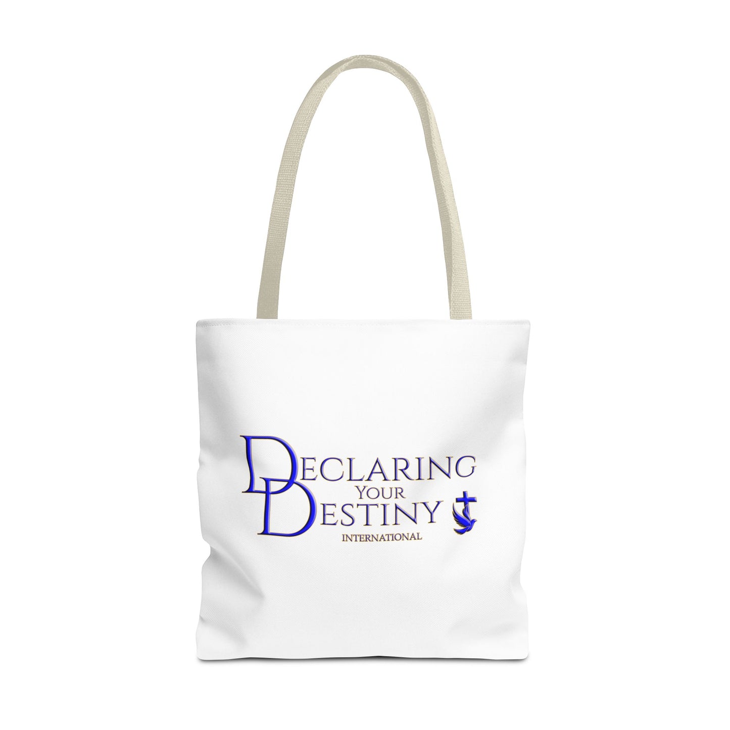 Declaring Your Destiny Blue and Gold logo/ Romans 8:31 Christian Tote bag
