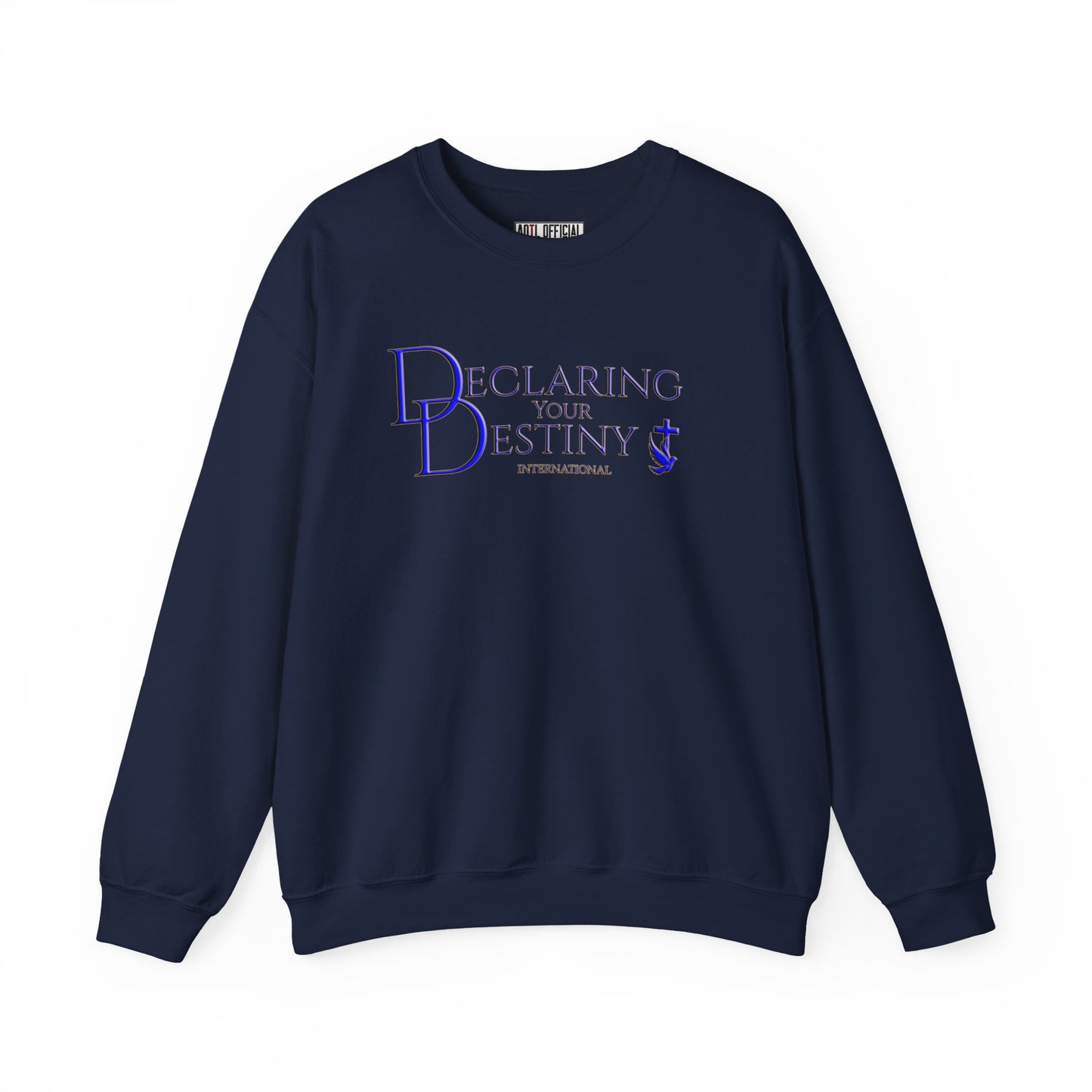Declaring Your Destiny Blue & Gold Logo/ Romans 8:31 Unisex Heavy Blend™ Crewneck Sweatshirt