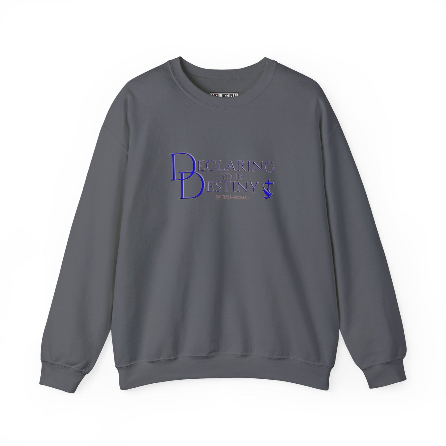 Declaring Your Destiny Blue & Gold Logo/ Romans 8:31 Unisex Heavy Blend™ Crewneck Sweatshirt