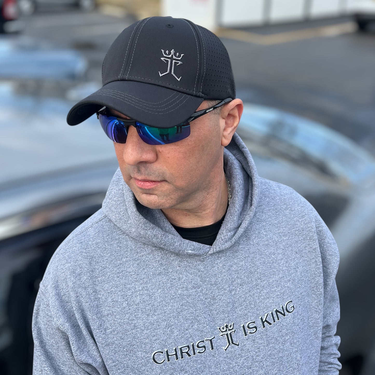 Jesus Christ is King Premium Embroidered Cap Black with Grey stitching