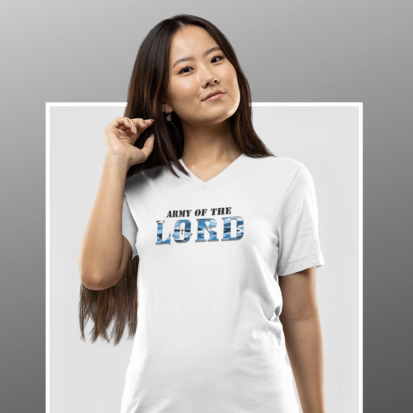 V-Neck Tee, Blue Camo Army Of the Lord