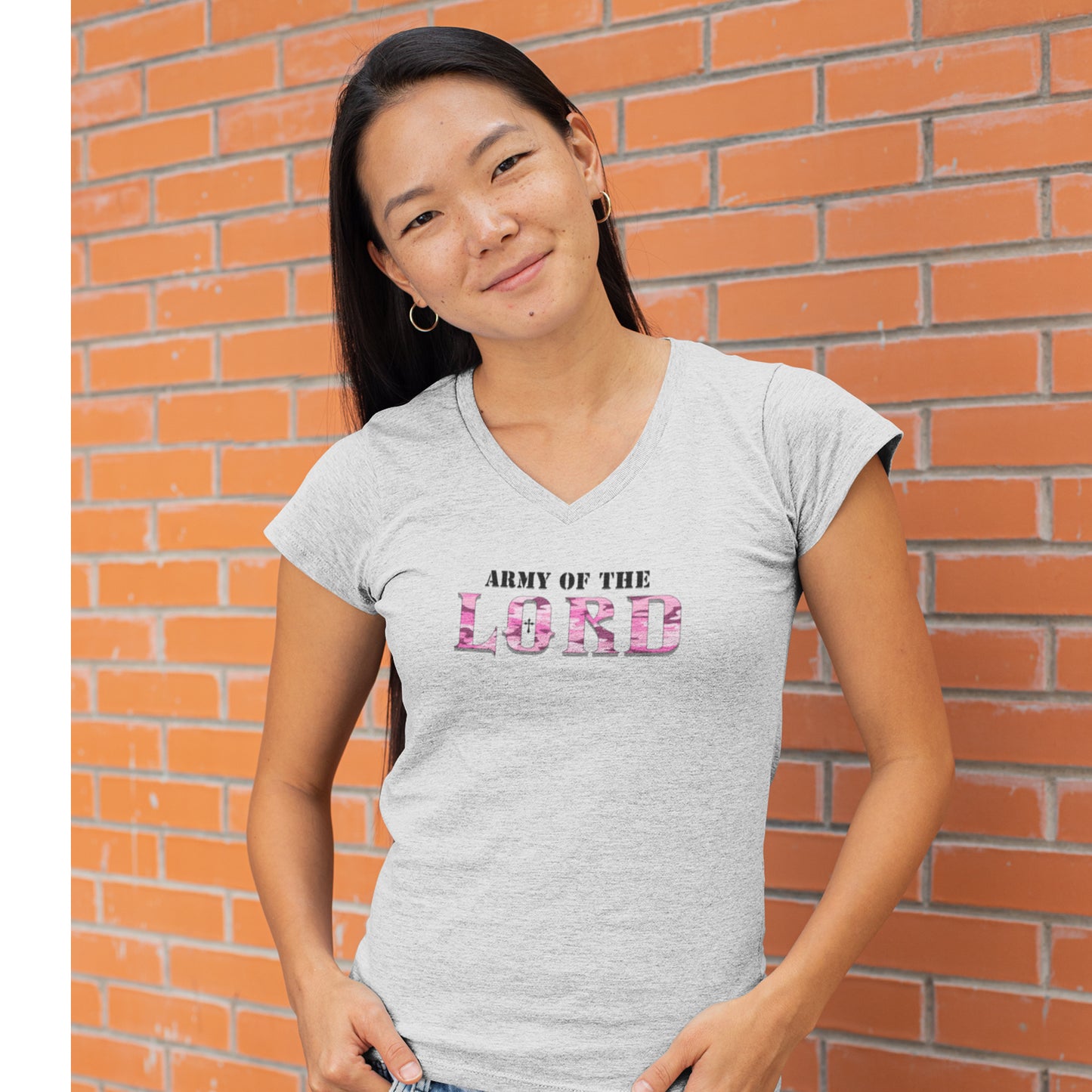V-Neck Tee, Pink Camo Army Of the Lord