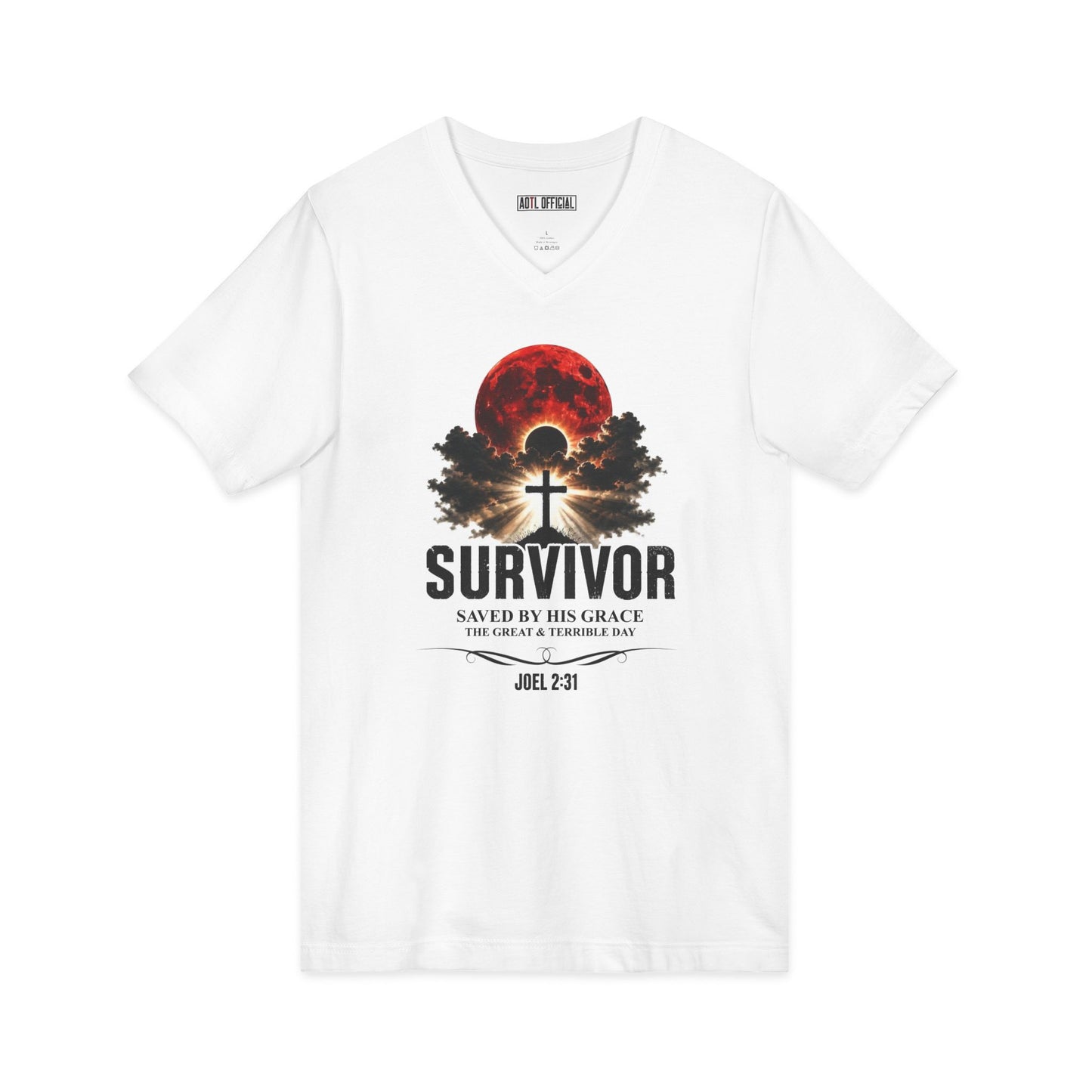 Survivor – Saved by His Grace (Joel 2:31)  V-Neck Tee