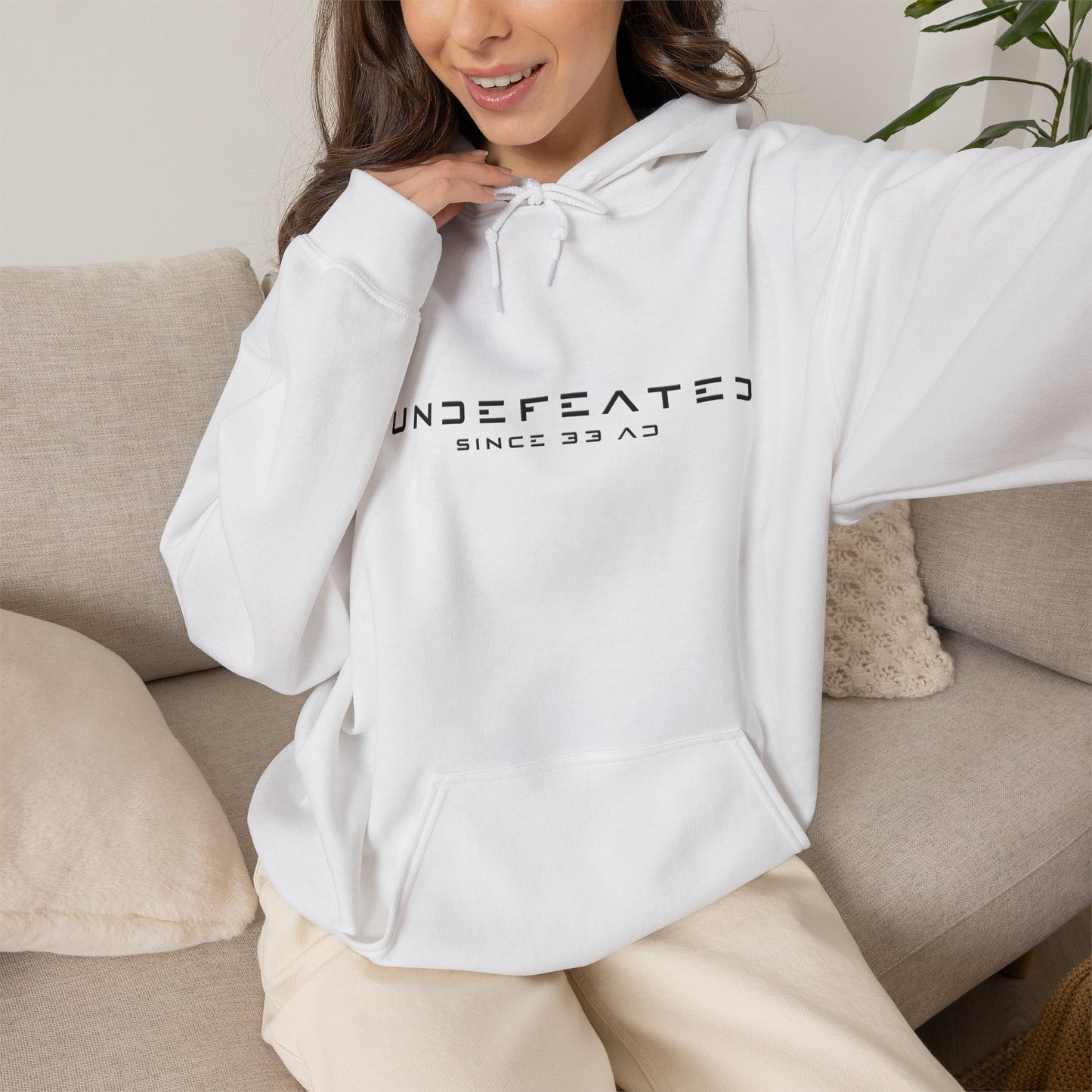 Undefeated Since 33 AD Modern Script Christian Hoodie