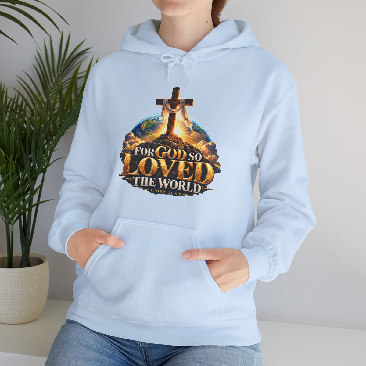 For God So Loved the World – John 3:16 Cross Design Christian Hoodie