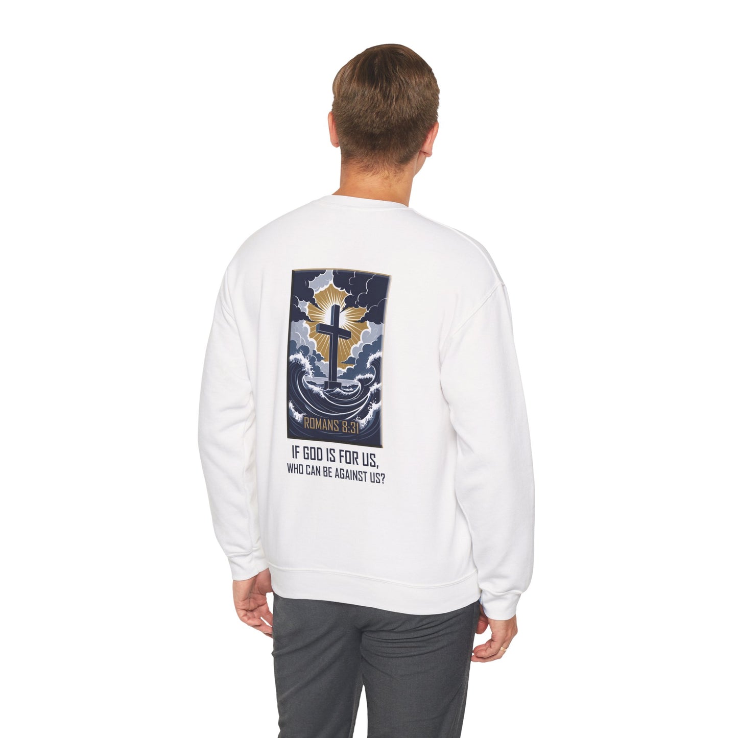 Declaring Your Destiny Blue & Gold Logo/ Romans 8:31 Unisex Heavy Blend™ Crewneck Sweatshirt