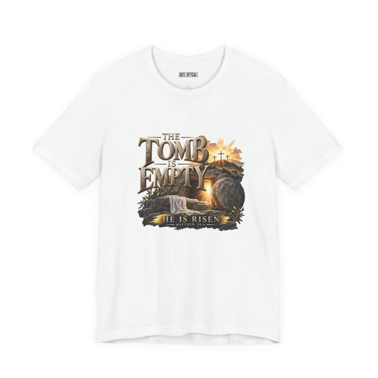 Shop The Tomb Is Empty — Matthew 28:6 Christian T-shirt.