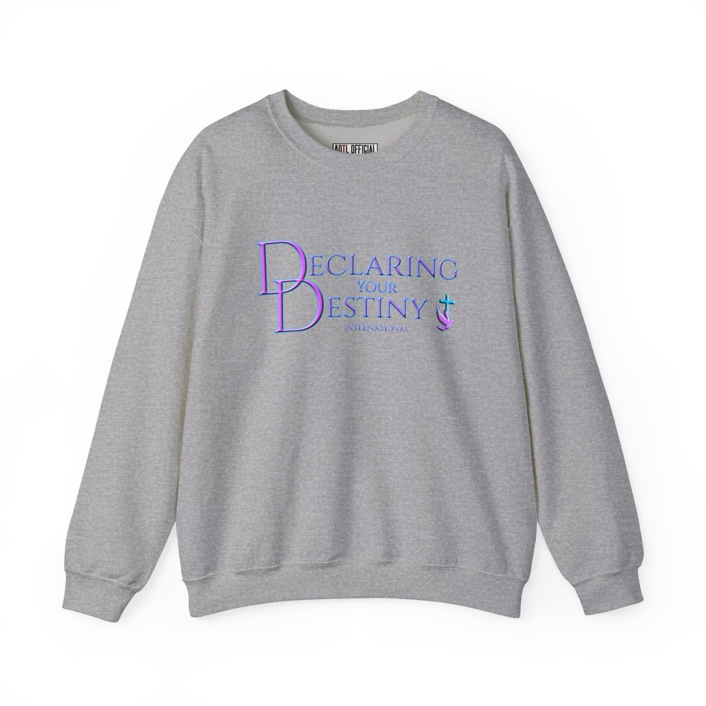 Declaring Your Destiny Purple & Teal logo/ 2 Corinthians 5:7 Unisex Heavy Blend™ Crewneck Sweatshirt