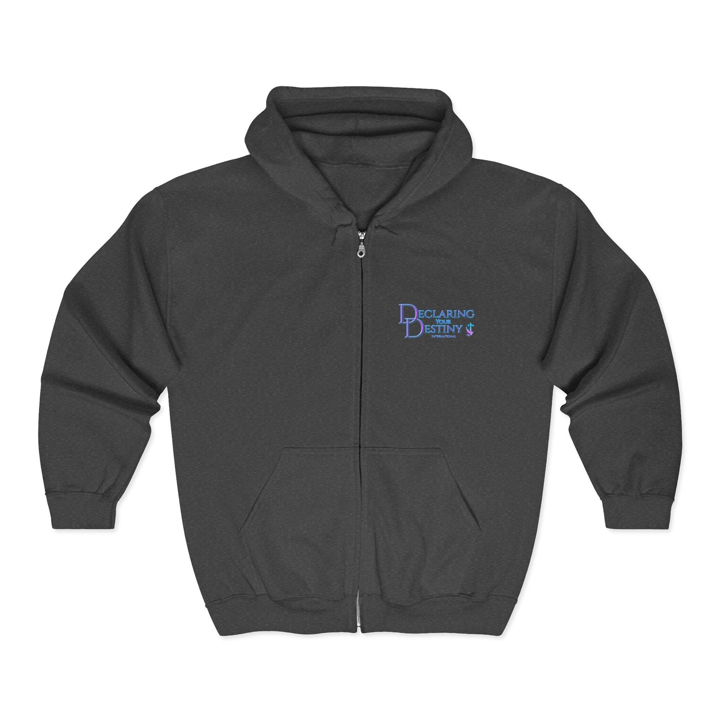 DYD  2 Sided Full-Zip Sweatshirt featuring the Purple/Teal Declaring Your Destiny logo