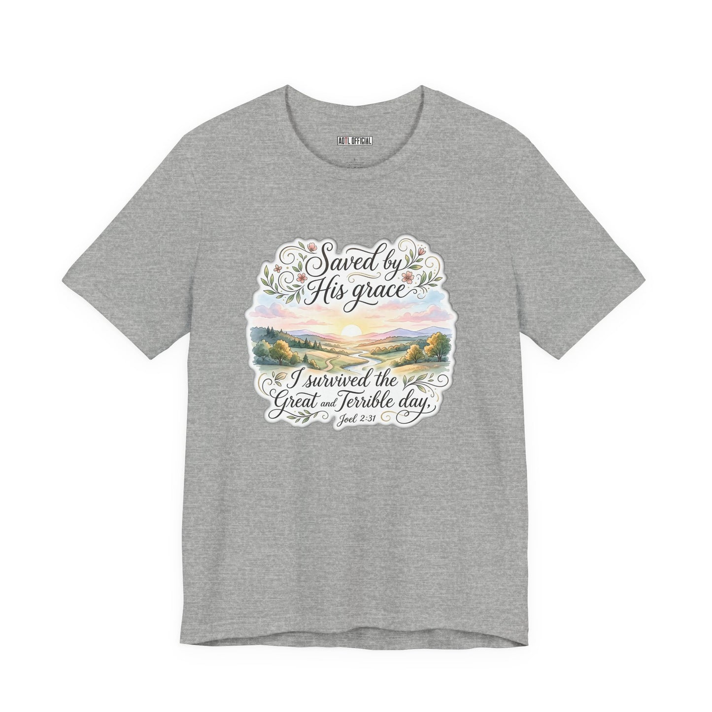 Grace Beyond the Horizon – I Survived the Great and Terrible Day (Joel 2:31) Unisex Short Sleeve Tee