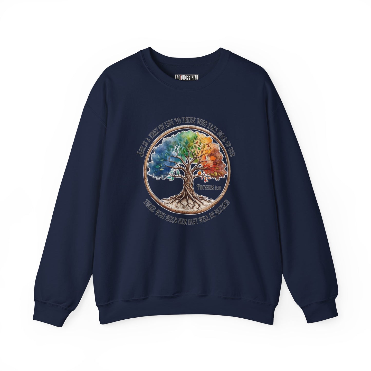 Colorful Tree of Life featuring Proverbs 3:18 Unisex Heavy Blend™ Crewneck Sweatshirt