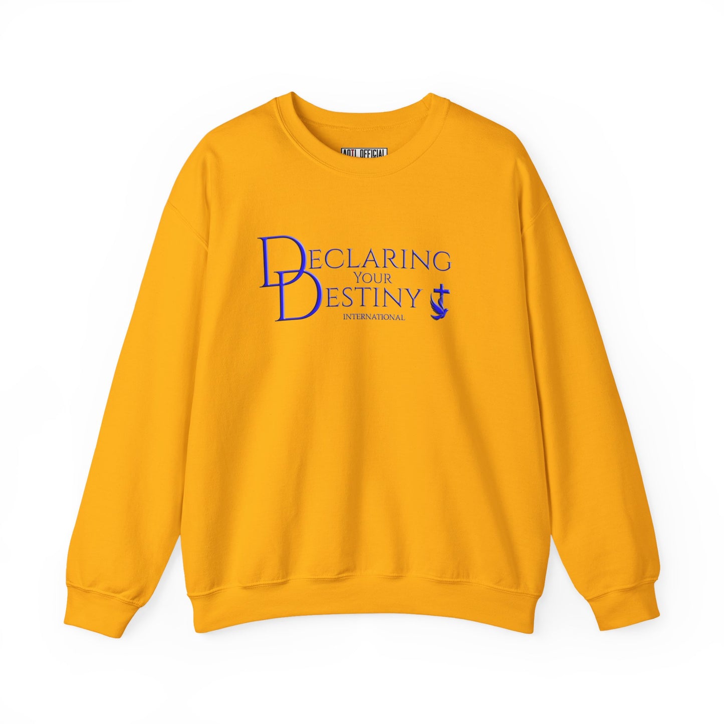 Declaring Your Destiny Blue & Gold Logo/ Alpha & Omega Jesus walking On Water Unisex Heavy Blend™ Crewneck Sweatshirt