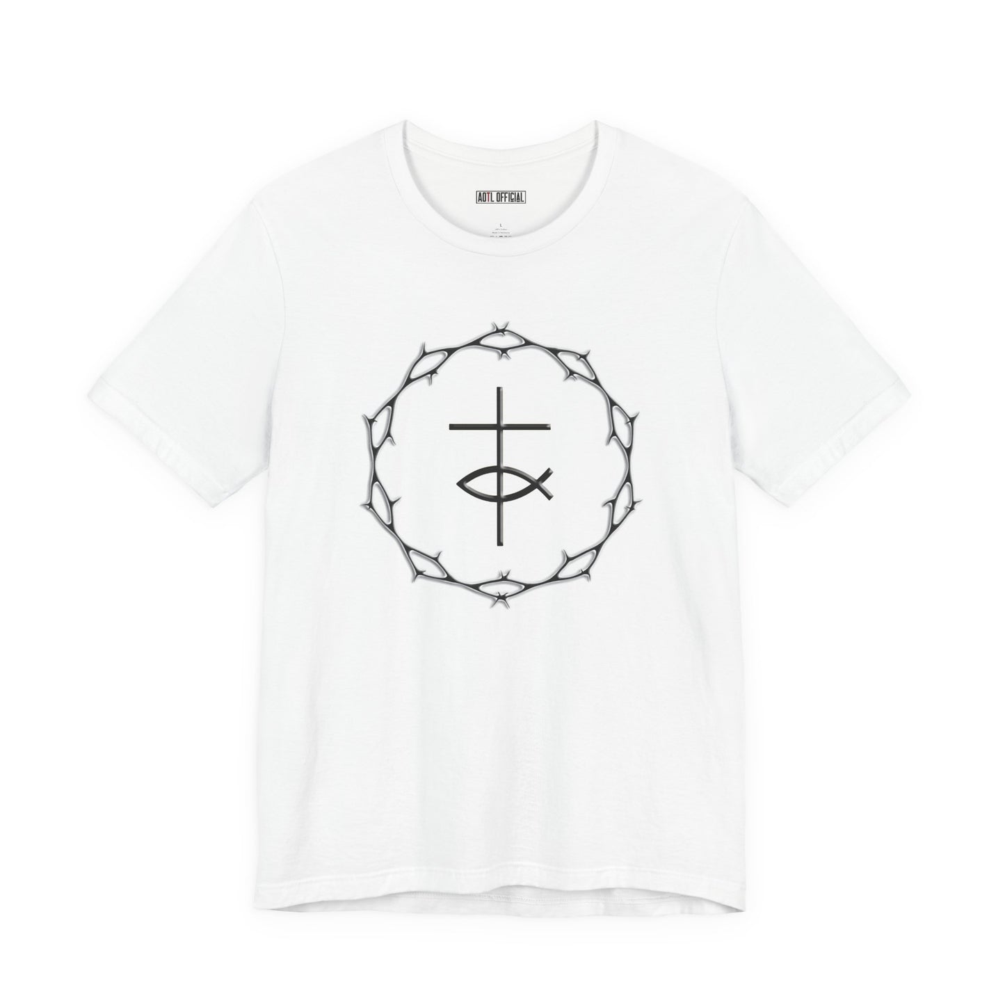 Circle of Thorns & Cross with Fish Unisex Jersey Short Sleeve Tee