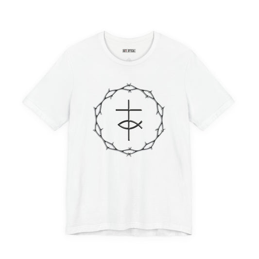 Circle of Thorns & Cross with Fish Unisex Jersey Short Sleeve Tee