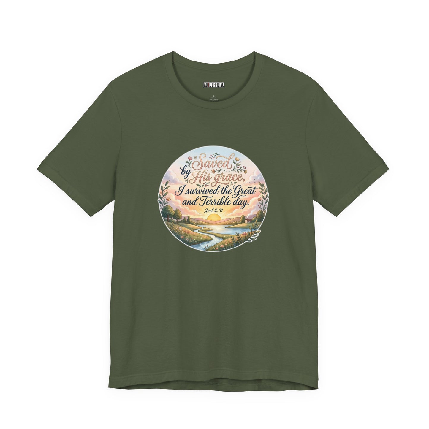 Dawn of Grace – I Survived the Great and Terrible Day (Joel 2:31) Unisex Short Sleeve Tee