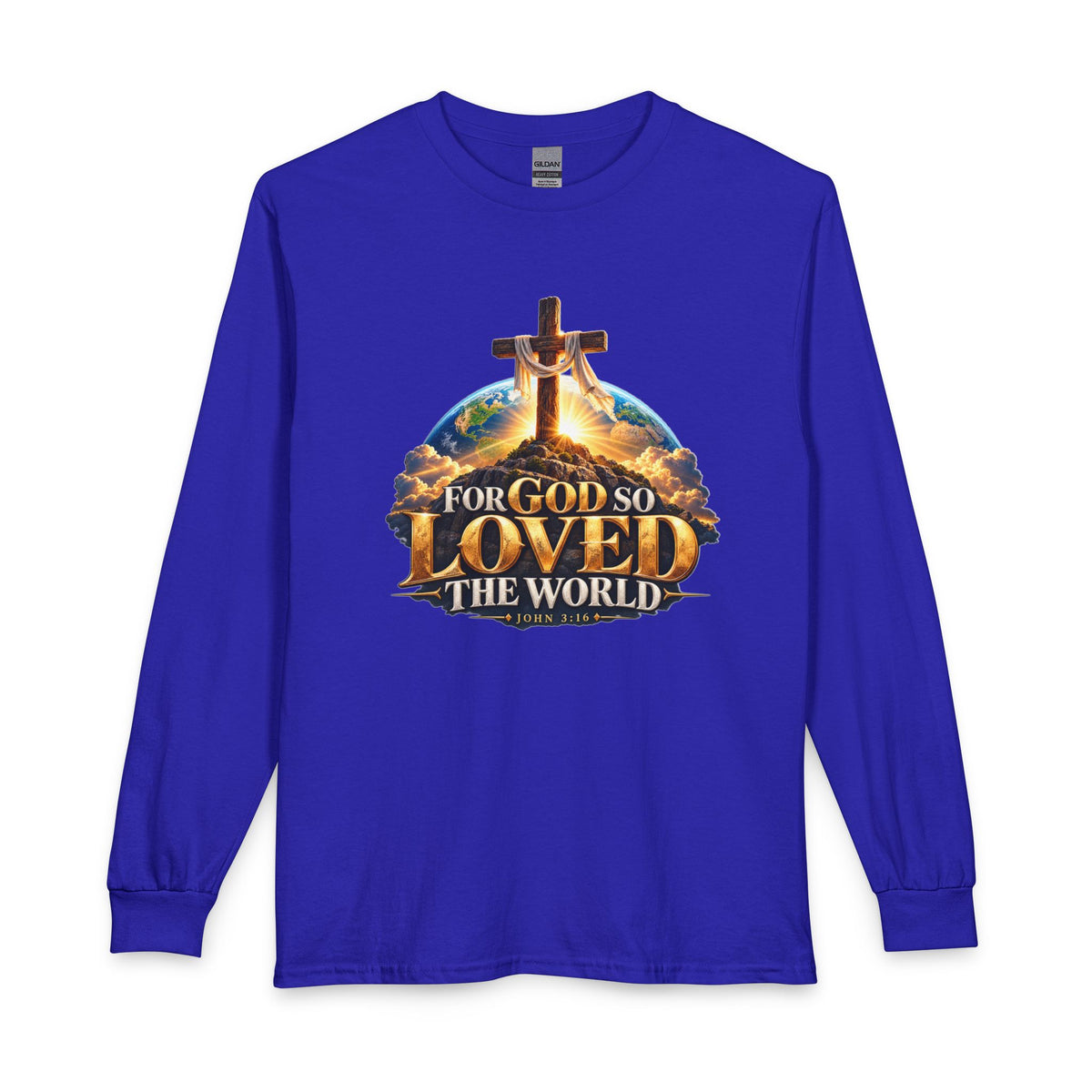 For God So Loved the World – John 3:16 Cross Design Christian Long Sleeve Shirt