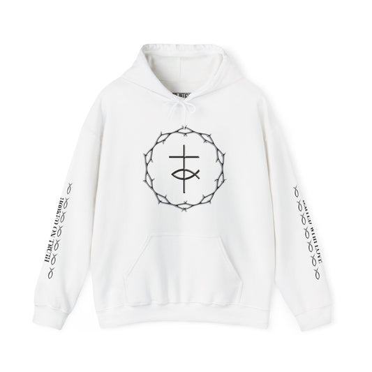 Hooked By Grace With Powerful Sleeve Message Unisex Heavy Blend™ Hooded Sweatshirt