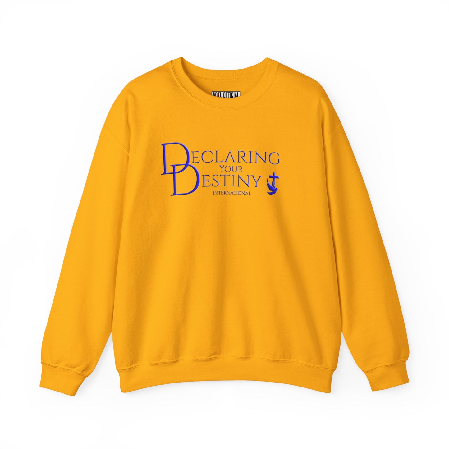 Declaring Your Destiny Blue & Gold Logo/ Romans 8:31 Unisex Heavy Blend™ Crewneck Sweatshirt