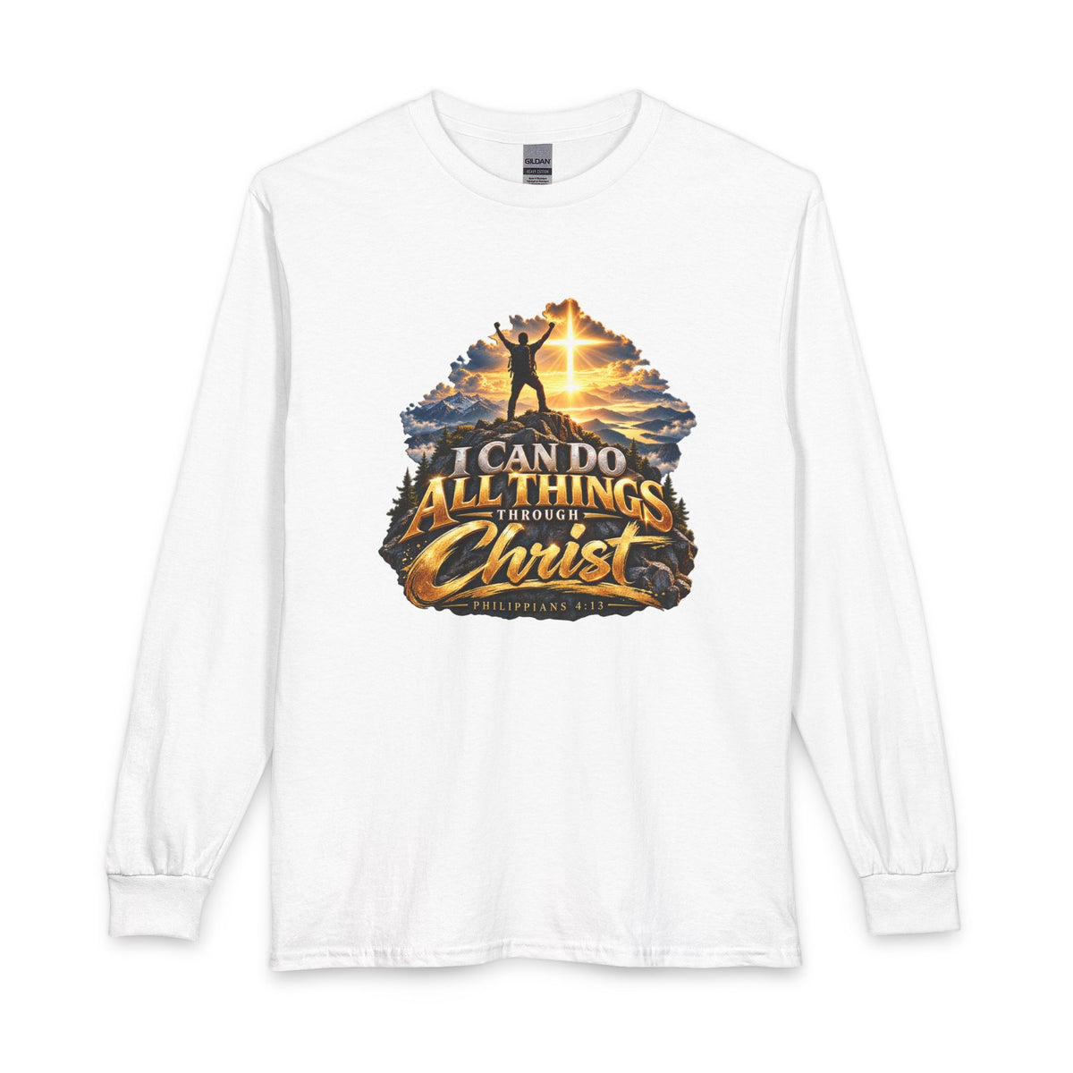I Can Do All Things Through Christ – Philippians 4:13 Victory Design Christian Long Sleeve Shirt, inspired by Philippians 4:13.