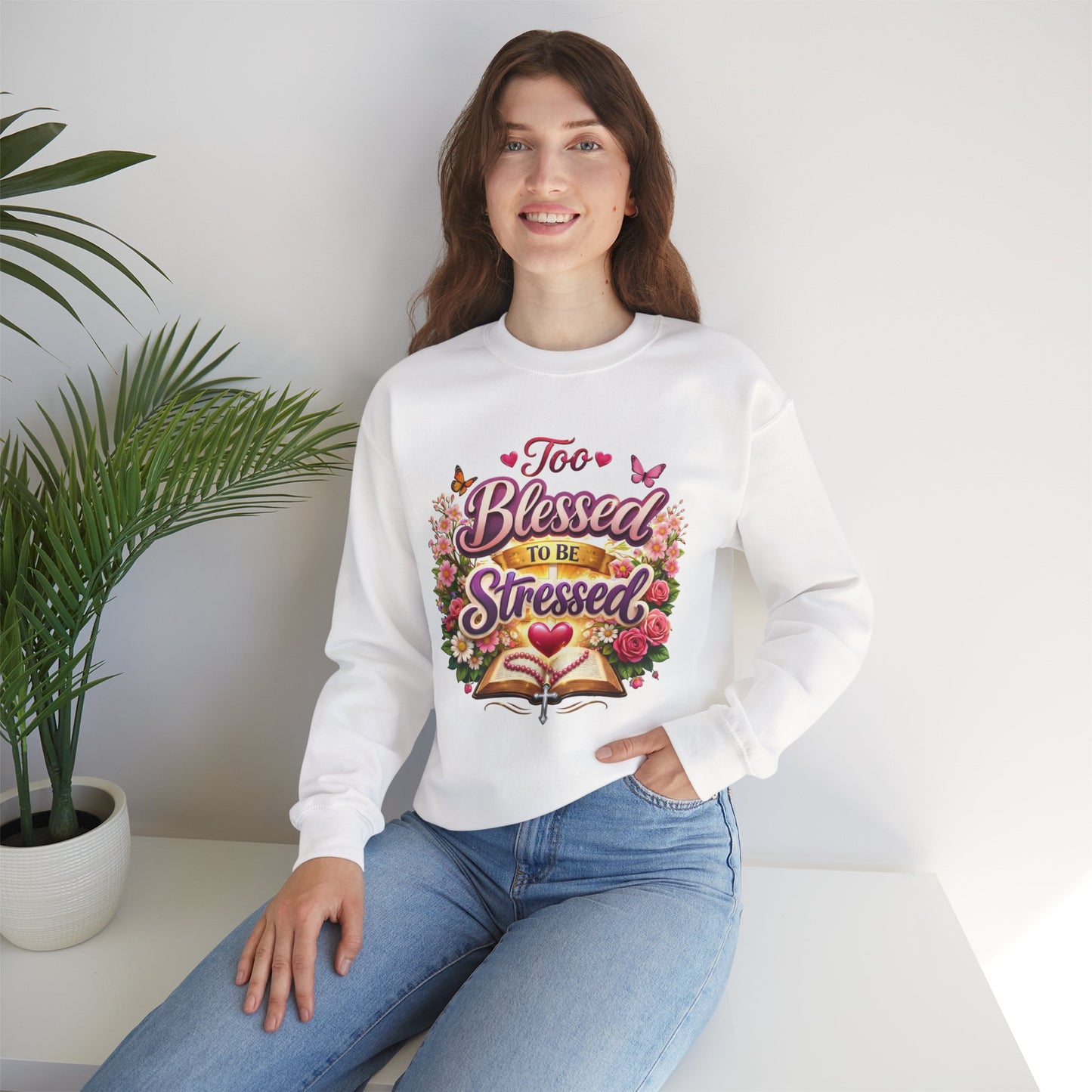 Too Blessed To Be Stressed Nature Edition Unisex Heavy Blend™ Crewneck Sweatshirt