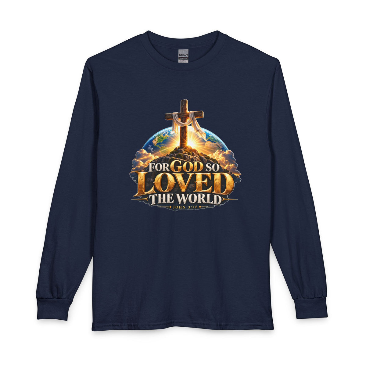 For God So Loved the World – John 3:16 Cross Design Christian Long Sleeve Shirt