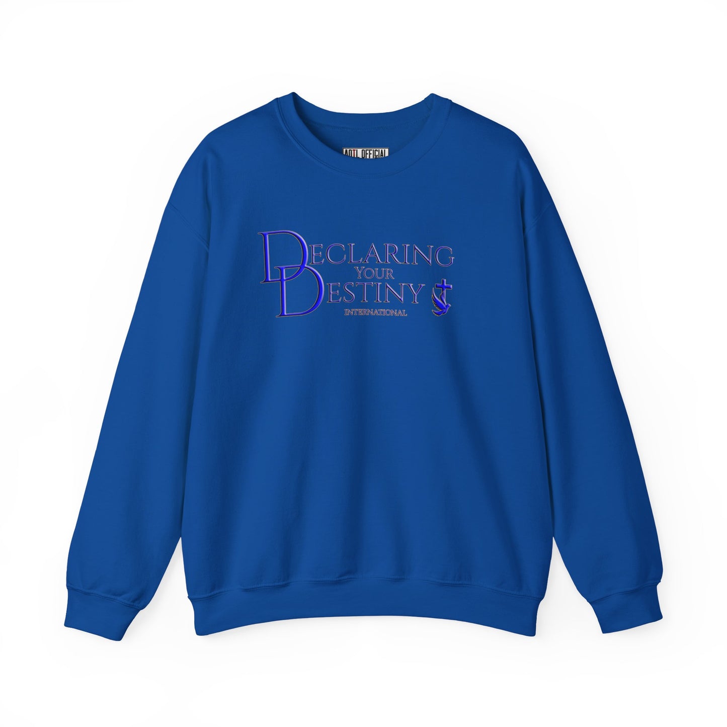 Declaring Your Destiny Blue & Gold Logo/ Romans 8:31 Unisex Heavy Blend™ Crewneck Sweatshirt